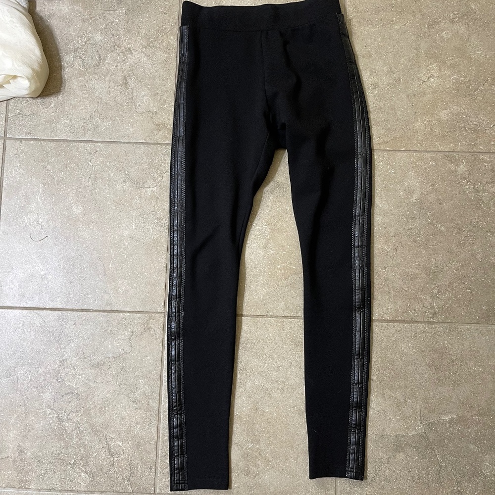 Bebe Black Side Leather  Stripe Legging